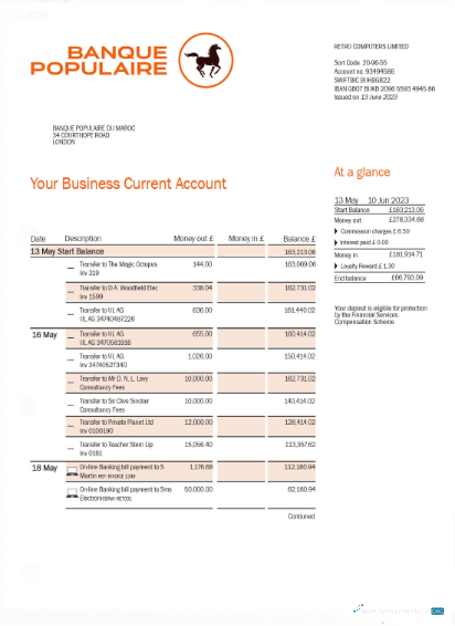 Download BANQUE Populaire du Maroc bank statement word